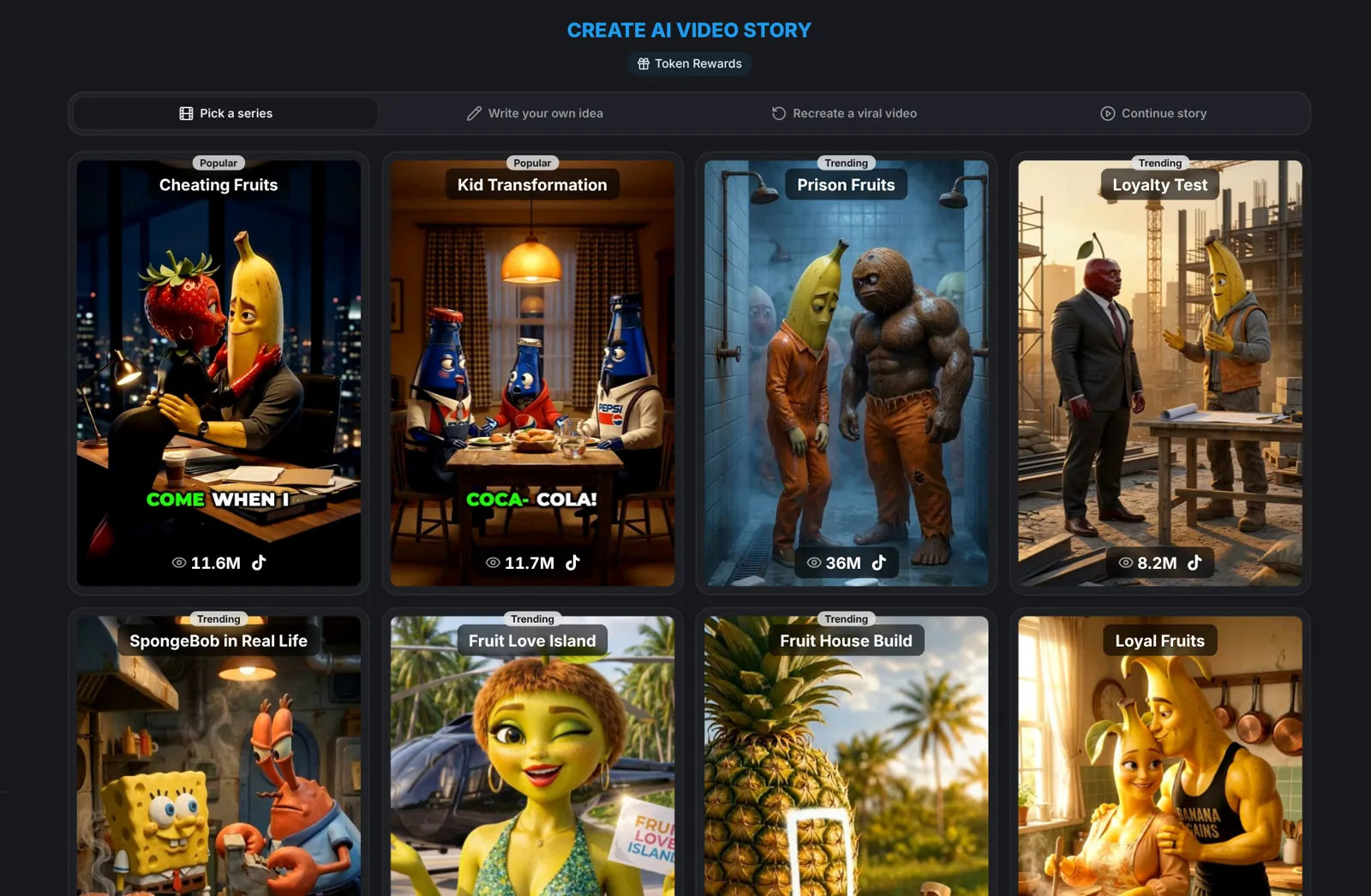 The AI Video Story series grid on aicut