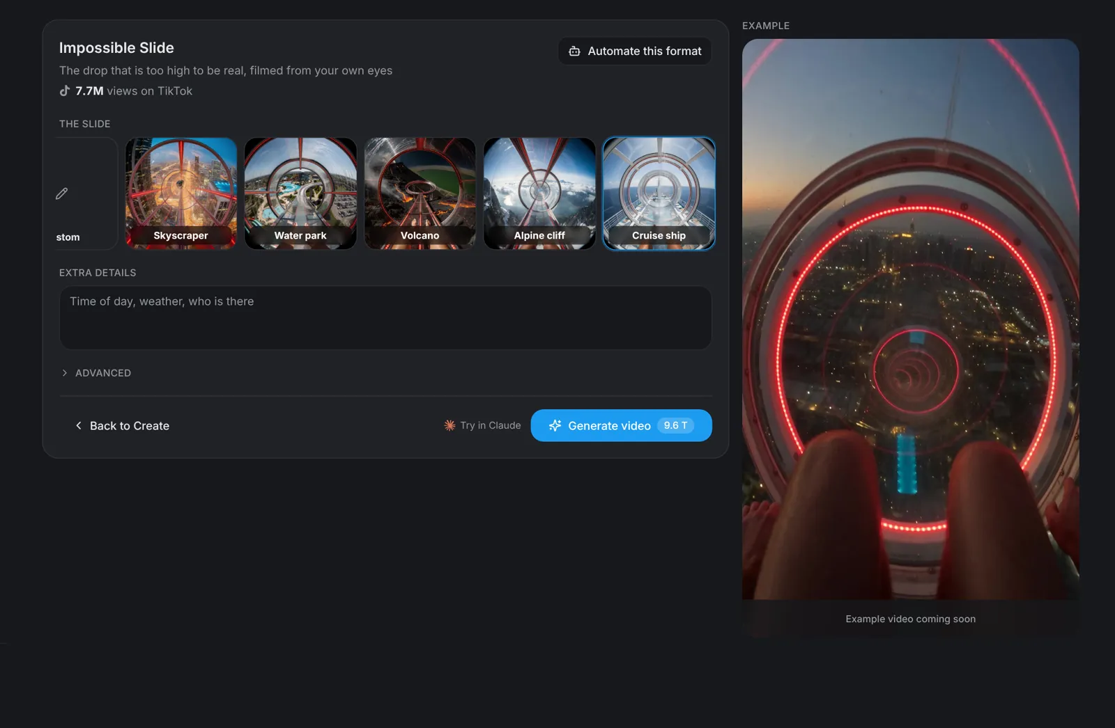 The slide picker with the Cruise ship location selected